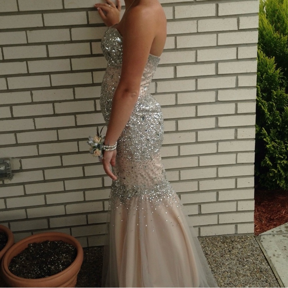 Elegant Silver and Champagne Strapless Gown
